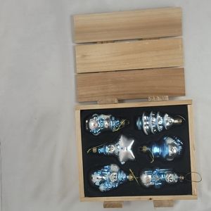 THOMAS PACCONI SNOWMAN  ORNAMENTS  SET OF 6 BLU/WH